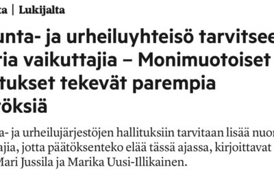Yhteismielipidekirjoitus Aamulehdessä 25.2.2025: Liikunta- ja urheiluyhteisö tarvitsee enemmän nuoria vaikuttajia  